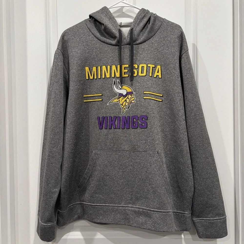 NFL‎ Team Apparel Minnesota Vikings Grey Graphic Pullover Hoodie Men's Size L